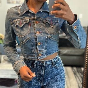 Levi's Juniors Medium Cropped Dark Denim Blue Jean Jacket